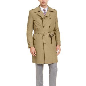 Calvin Klein Men's Tan Slim-Fit Double Breasted Military Raincoat, 46R